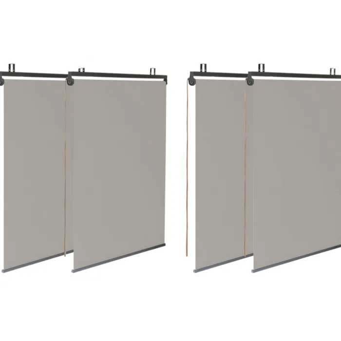 Pergola toit rétractable taupe et stores enrouleurs