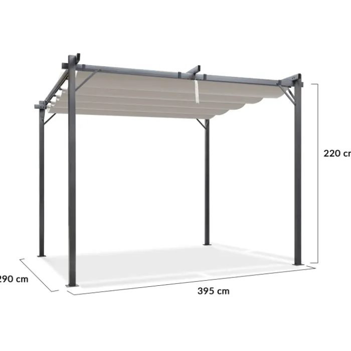 Pergola toit rétractable taupe et stores enrouleurs