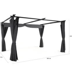 Pergola toit rétractable 3x4m gris avec 4 rideaux