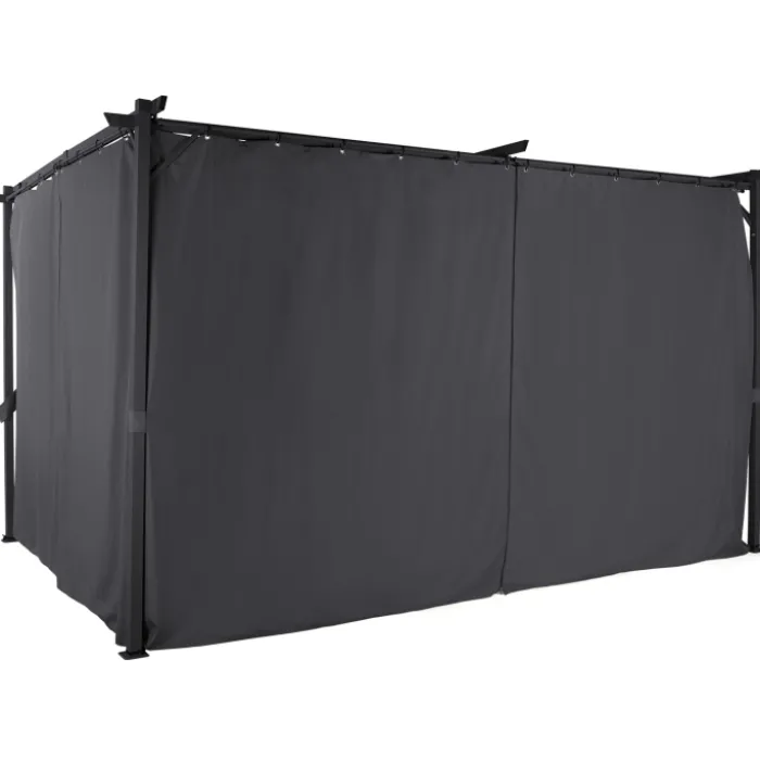 Pergola toit rétractable 3x4m gris avec 4 rideaux