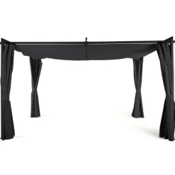 Pergola toit rétractable 3x4m gris avec 4 rideaux