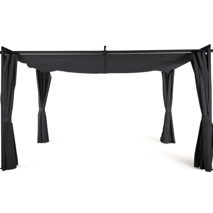 Pergola toit rétractable 3x4m gris avec 4 rideaux
