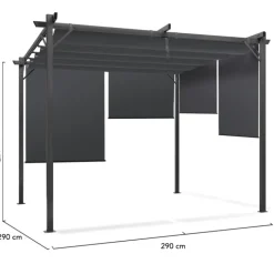 Pergola 3x3 m toit rétractable gris anthracite et stores enrouleurs