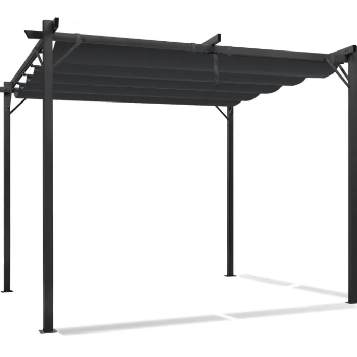 Pergola 3x3 m toit rétractable gris anthracite et stores enrouleurs