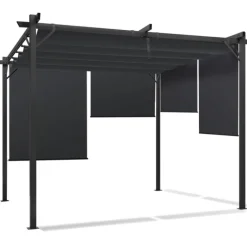 Pergola 3x3 m toit rétractable gris anthracite et stores enrouleurs