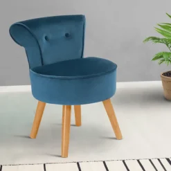Petit fauteuil crapaud bleu en velours