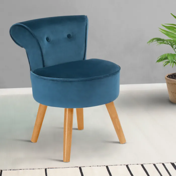 Petit fauteuil crapaud bleu en velours