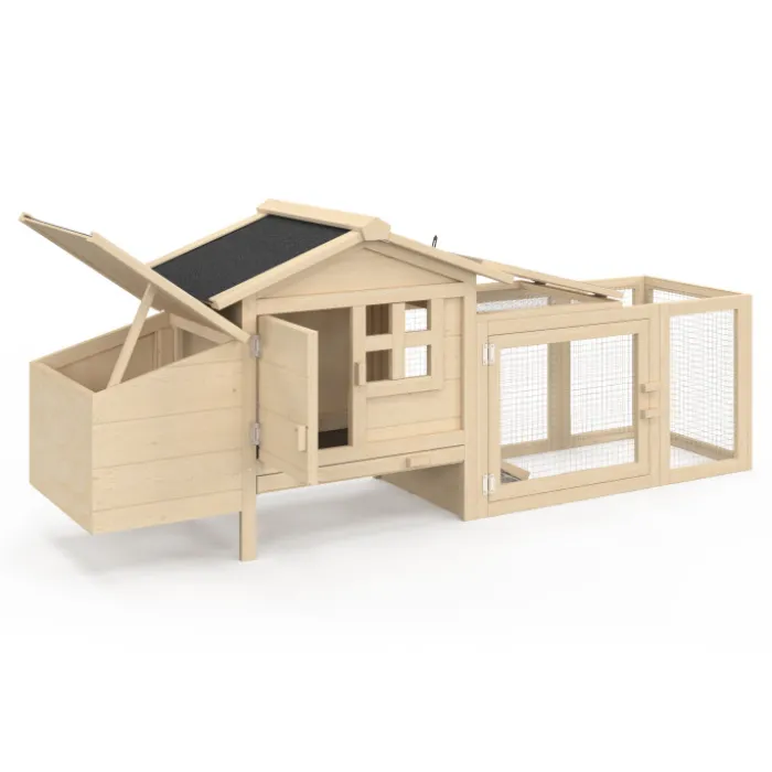 Petit poulailler en bois pour 2 poules avec enclos et pondoir sur pilotis