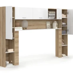 Pont de lit 226 cm avec rangements bois et blanc
