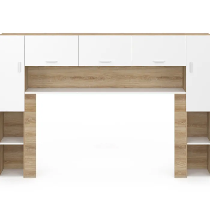 Pont de lit 226 cm avec rangements bois et blanc