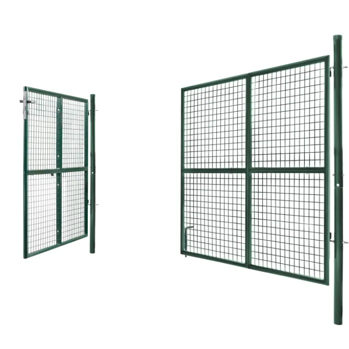 Portail battant grillagé en acier vert 3M15 x 1M50 avec serrure et poignée