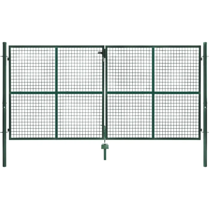 Portail battant grillagé en acier vert 3M15 x 1M50 avec serrure et poignée