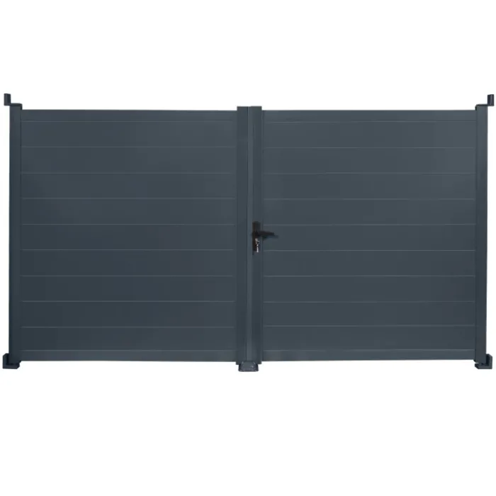 Portail battant 302x160 cm en aluminium gris anthracite