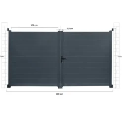 Portail battant 302x160 cm en aluminium gris anthracite