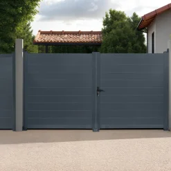 Portail battant 302x160 cm en aluminium gris anthracite