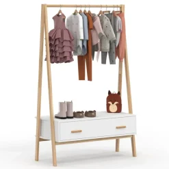 Portant enfant tipi avec 1 porte blanc et bois 130 cm
