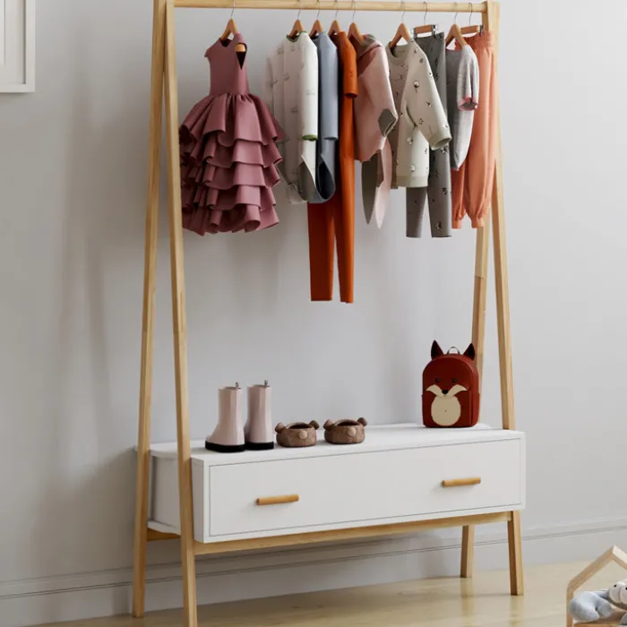 Portant enfant tipi avec 1 porte blanc et bois 130 cm