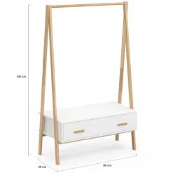 Portant enfant tipi avec 1 porte blanc et bois 130 cm