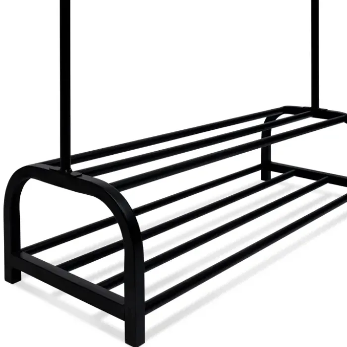 Portant vêtements en métal noir avec étagères à chaussures
