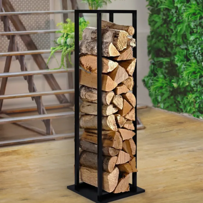 Porte bûches vertical intérieur 112 CM en métal noir