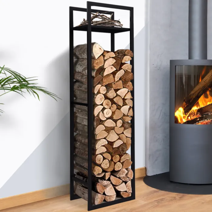 Porte bûches vertical intérieur 170 cm en métal noir