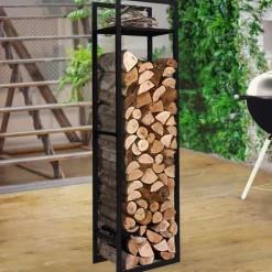 Porte bûches vertical intérieur 170 cm en métal noir