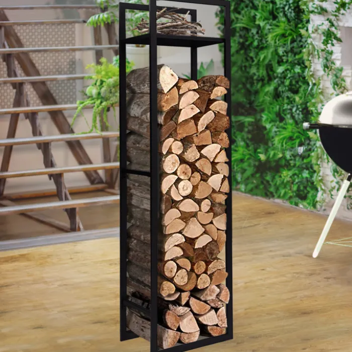 Porte bûches vertical intérieur 170 cm en métal noir