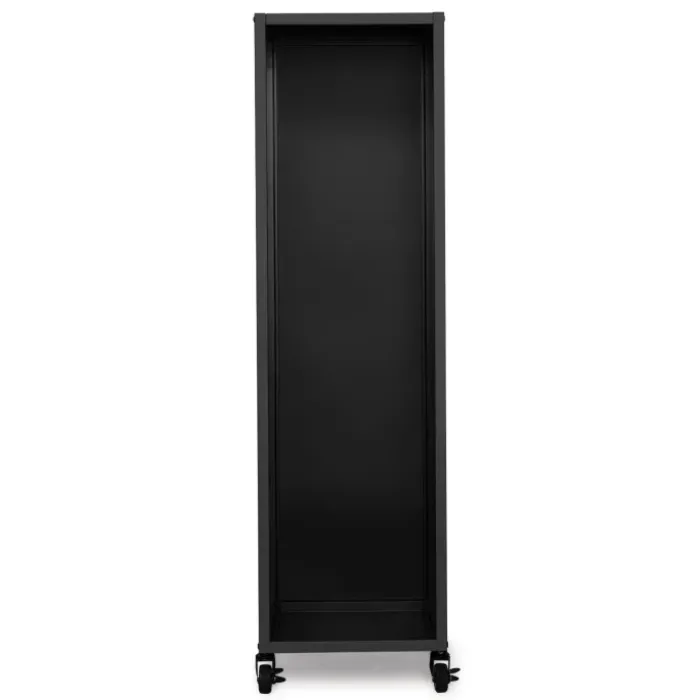 Porte-bûches intérieur vertical de 119 cm en acier noir avec des roulettes