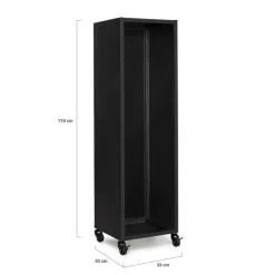 Porte-bûches intérieur vertical de 119 cm en acier noir avec des roulettes