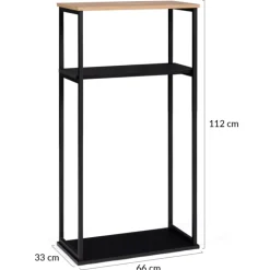 Porte-bûches intérieur vertical 33x66x112 cm en métal noir avec étagère