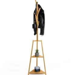 Porte-manteau bambou avec étagères d’angle