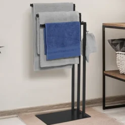 Porte-serviettes sur pied métal noir