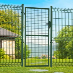 Portillon de jardin 105 x 175 cm en acier avec serrure et poignée vert
