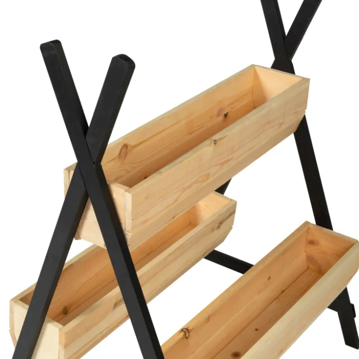 Potager 3 bacs bois finitions noires jardinière tipi