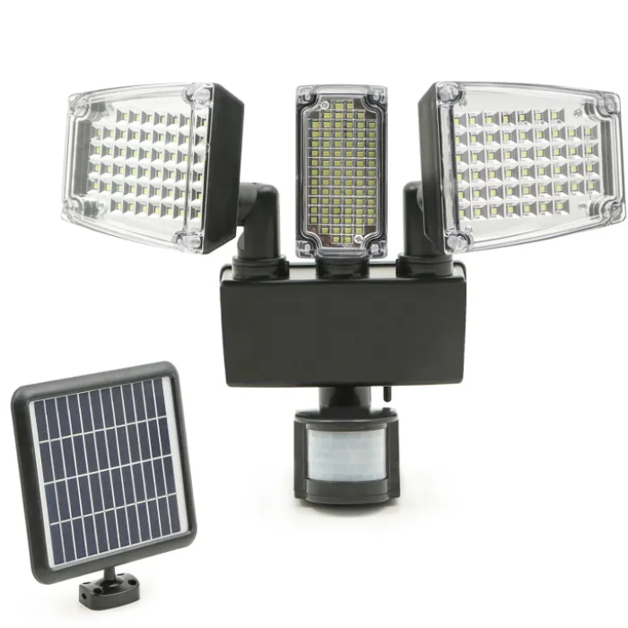 Projecteur LED solaire 3 spots 178 LED avec détecteur de mouvement