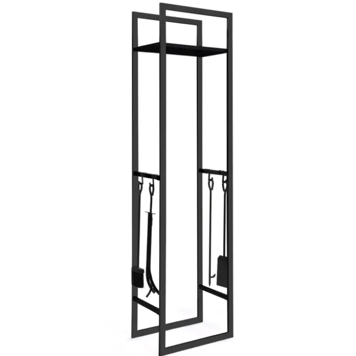 Range bûches vertical en acier noir et accessoires