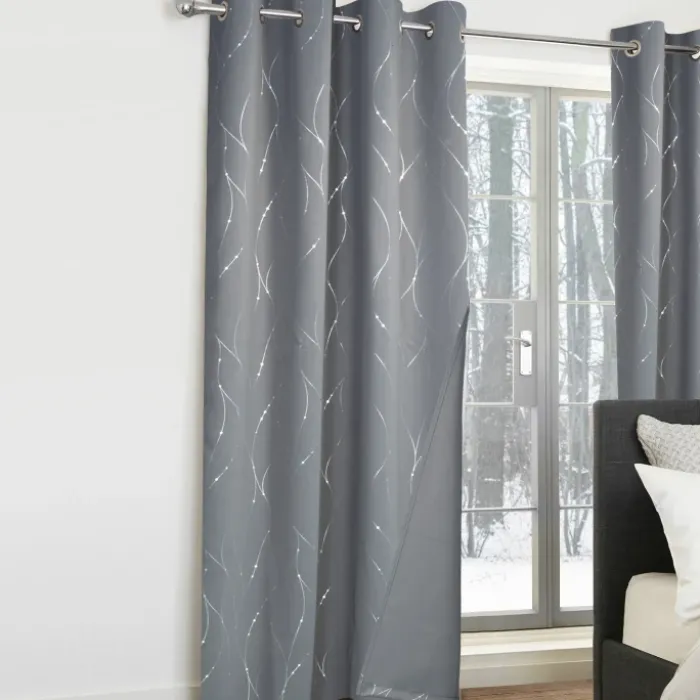 Rideaux occultants thermiques gris anthracite avec motifs