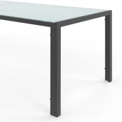 Salon de jardin 6 personnes chaises empilables gris anthracite table 150 cm
