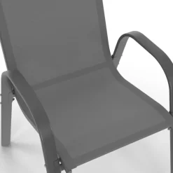 Salon de jardin 6 personnes chaises empilables gris anthracite table 150 cm