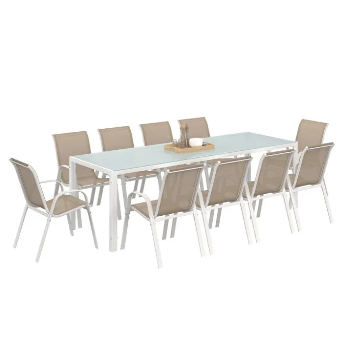 Salon de jardin 10 personnes blanc et beige 240 cm