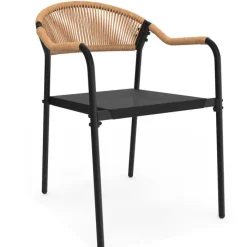 Salon de jardin 6 personnes avec chaises noir et rotin clair