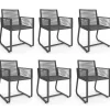 Salon de jardin 6 personnes table 150 cm fauteuils cordage gris anthracite