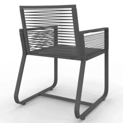 Salon de jardin 6 personnes table 150 cm fauteuils cordage gris anthracite