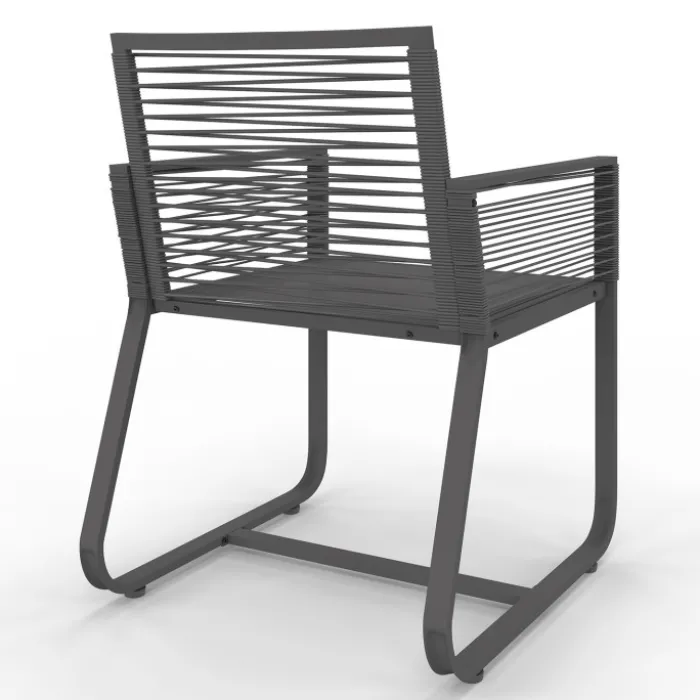 Salon de jardin 6 personnes table 150 cm fauteuils cordage gris anthracite