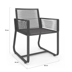 Salon de jardin 6 personnes table 150 cm fauteuils cordage gris anthracite