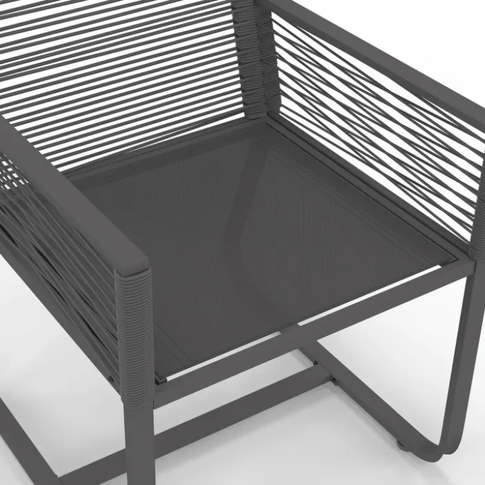 Salon de jardin 6 personnes table 150 cm fauteuils cordage gris anthracite