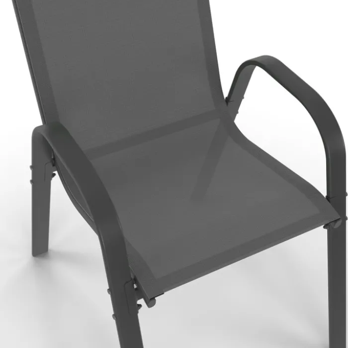 Salon de jardin 10 personnes table 240 cm plateau clair et chaises empilables gris anthracite