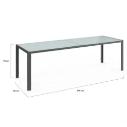 Salon de jardin 10 personnes table 240 cm plateau clair et chaises empilables gris anthracite