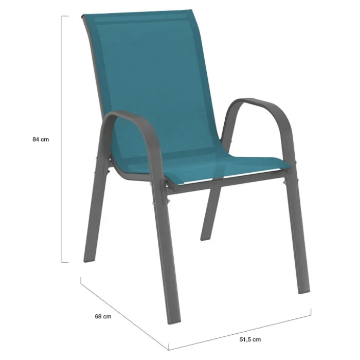 Salon de jardin 6 personnes chaises empilables bleu canard table 150 cm