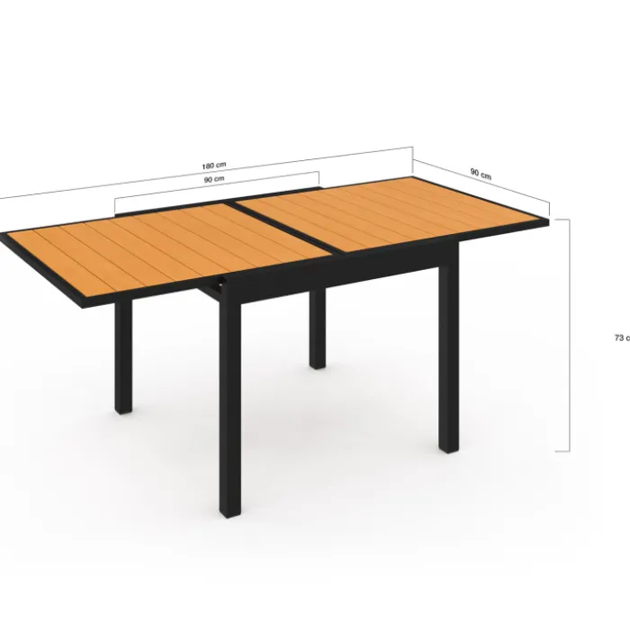 Salon de jardin avec table bois et noir + 8 chaises